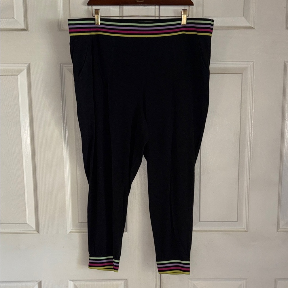 Torrid Sleep Black With Rainbow Stripe Waist And Ankles Cropped Sleep Pants